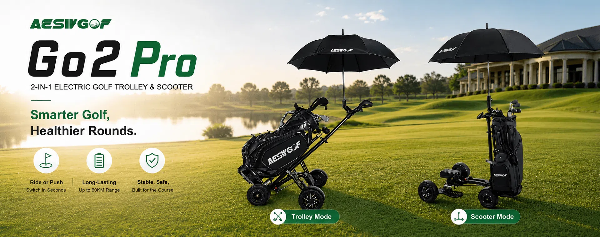 AESWGOF Go2 Pro 2-in-1 Electric Golf Scooter and Push Cart