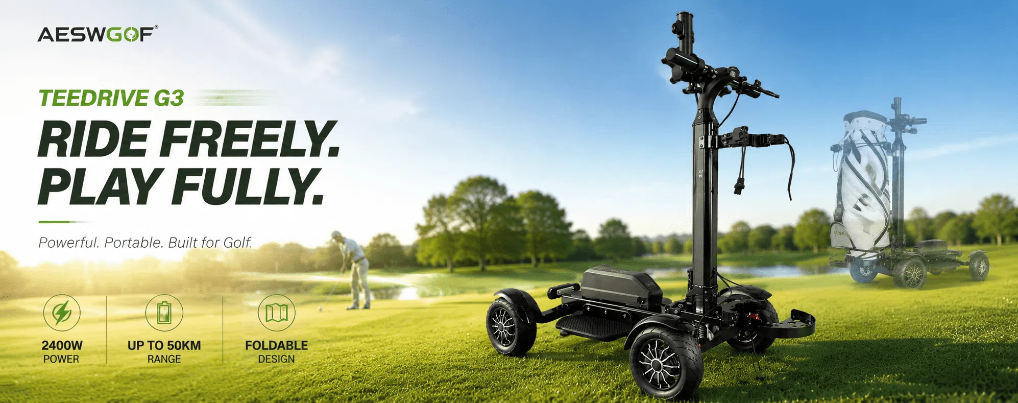 AESWGOF TeeDrive G3 2400W Folding Electric Golf Scooter